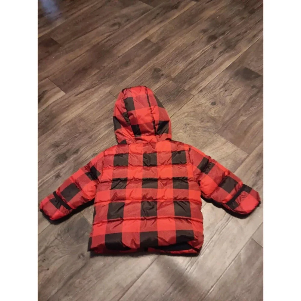 Swiss Tech Red Black Checkered Hooded Waterproof Coat Baby Sz 18mth